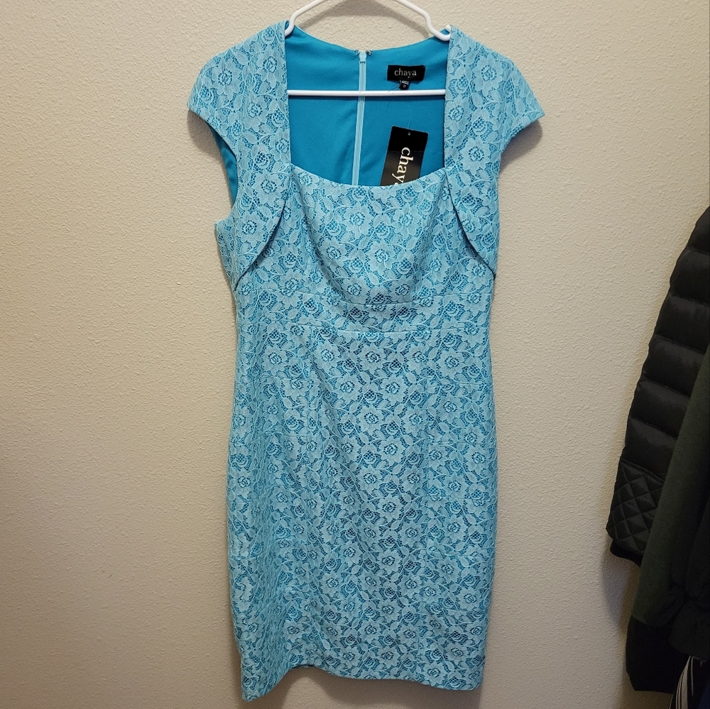 NWT Chaya Women's Lace Midi Dress Blue Lined Zip-up size 12 Wedding Guest
